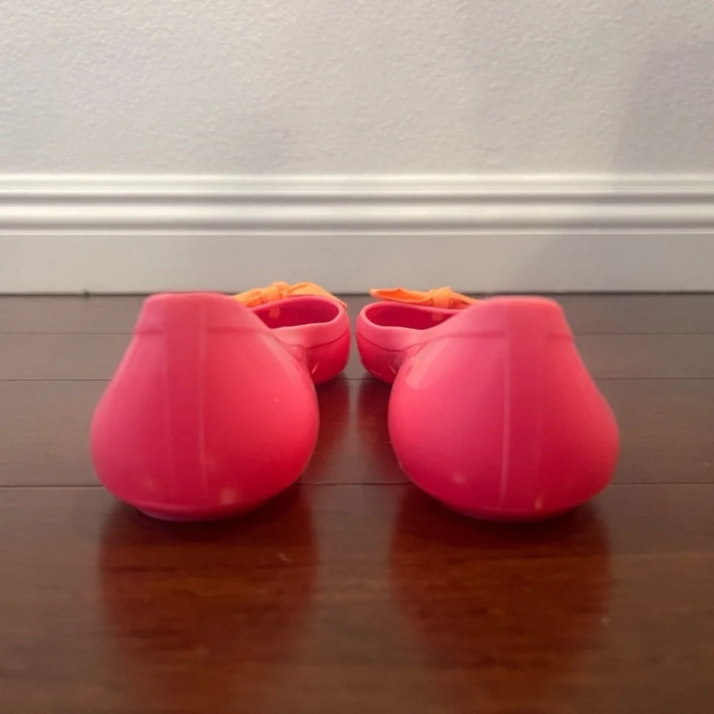 nwot/nwob J. Crew Factory Rainy Day Ballet Flats Pink & Orange jelly bow Flats 6
